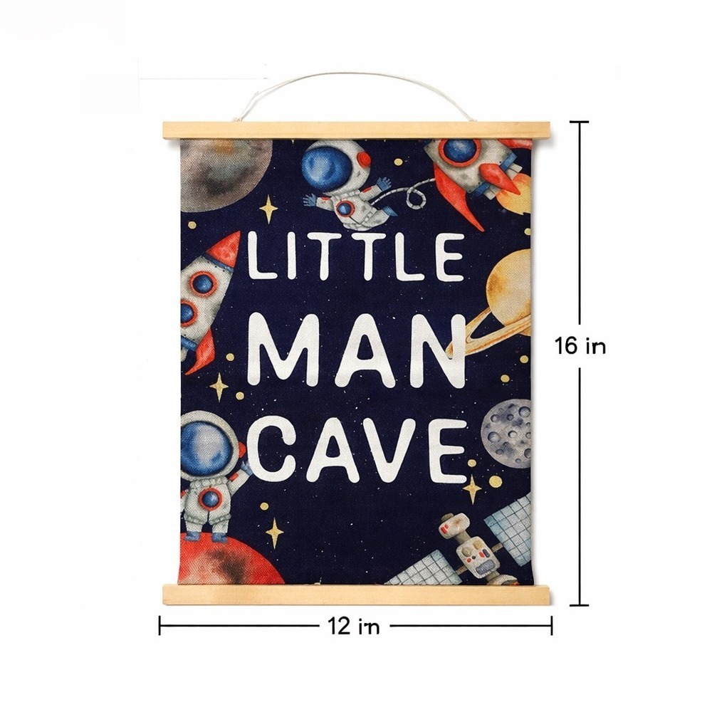 Little Man Cave Outer Space Canvas Wall Hanging Astronaut Rocket Decor 12x16 - Picture 4 of 4